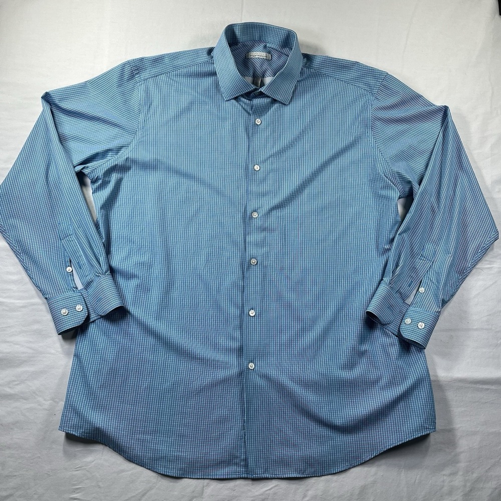 Perry Ellis Portfolio Formal Button Down Shirt Diamond Blue Size 17 1/2 34/35